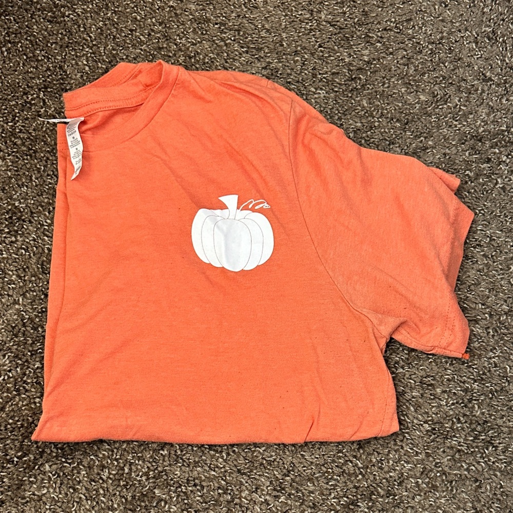 Orange T-Shirt with White Pumpkin Design